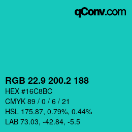 カラーコード: RGB 22.9 200.2 188 | qconv.com