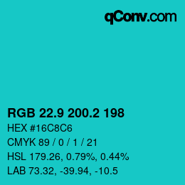 Color code: RGB 22.9 200.2 198 | qconv.com