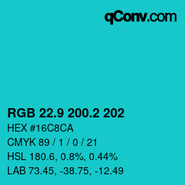 カラーコード: RGB 22.9 200.2 202 | qconv.com
