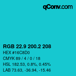 Color code: RGB 22.9 200.2 208 | qconv.com