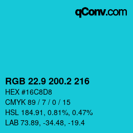 カラーコード: RGB 22.9 200.2 216 | qconv.com