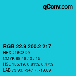 カラーコード: RGB 22.9 200.2 217 | qconv.com