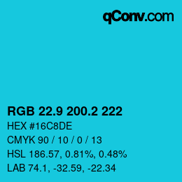 Color code: RGB 22.9 200.2 222 | qconv.com