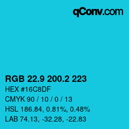 カラーコード: RGB 22.9 200.2 223 | qconv.com