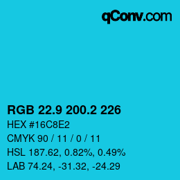 カラーコード: RGB 22.9 200.2 226 | qconv.com