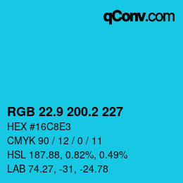 カラーコード: RGB 22.9 200.2 227 | qconv.com