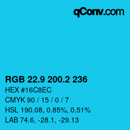Color code: RGB 22.9 200.2 236 | qconv.com