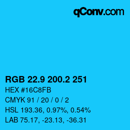 カラーコード: RGB 22.9 200.2 251 | qconv.com