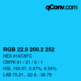 カラーコード: RGB 22.9 200.2 252 | qconv.com