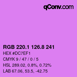 カラーコード: RGB 220.1 126.8 241 | qconv.com