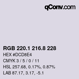 Código de color: RGB 220.1 216.8 228 | qconv.com