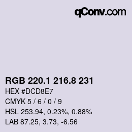Color code: RGB 220.1 216.8 231 | qconv.com