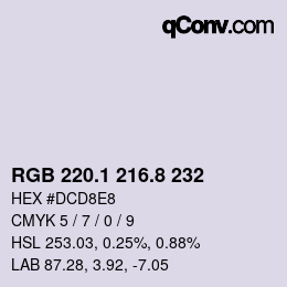 カラーコード: RGB 220.1 216.8 232 | qconv.com