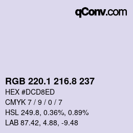 カラーコード: RGB 220.1 216.8 237 | qconv.com