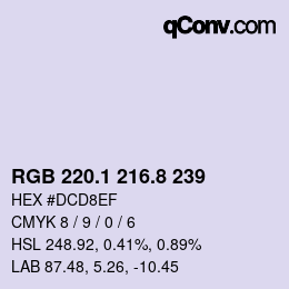 Color code: RGB 220.1 216.8 239 | qconv.com