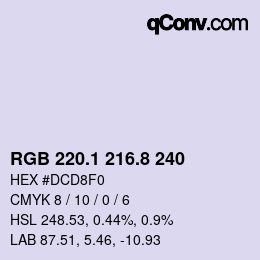 Color code: RGB 220.1 216.8 240 | qconv.com