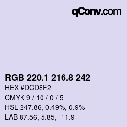 カラーコード: RGB 220.1 216.8 242 | qconv.com