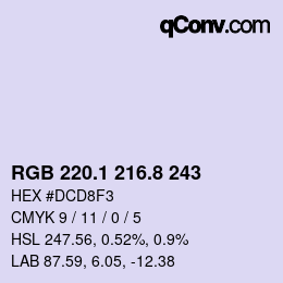 Farbcode: RGB 220.1 216.8 243 | qconv.com