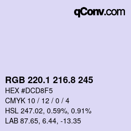Color code: RGB 220.1 216.8 245 | qconv.com