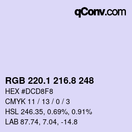 Color code: RGB 220.1 216.8 248 | qconv.com
