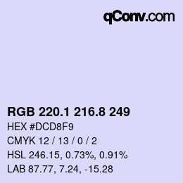 カラーコード: RGB 220.1 216.8 249 | qconv.com