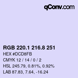 カラーコード: RGB 220.1 216.8 251 | qconv.com