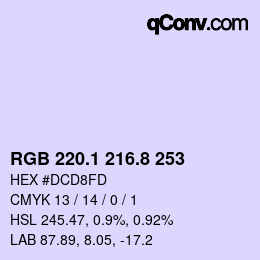 Color code: RGB 220.1 216.8 253 | qconv.com