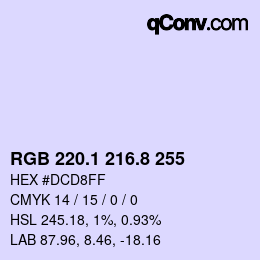 Color code: RGB 220.1 216.8 255 | qconv.com