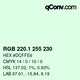 Color code: RGB 220.1 255 230 | qconv.com