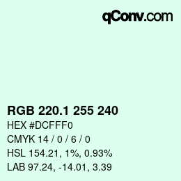 Color code: RGB 220.1 255 240 | qconv.com