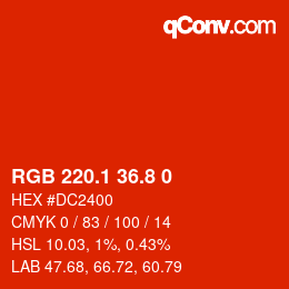 Color code: RGB 220.1 36.8 0 | qconv.com