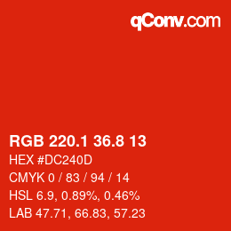 カラーコード: RGB 220.1 36.8 13 | qconv.com