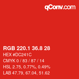カラーコード: RGB 220.1 36.8 28 | qconv.com