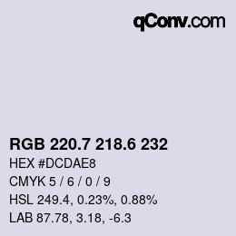 カラーコード: RGB 220.7 218.6 232 | qconv.com