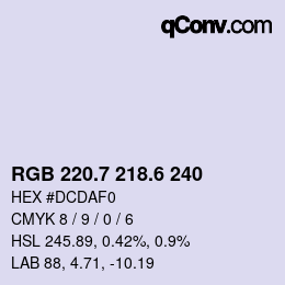 カラーコード: RGB 220.7 218.6 240 | qconv.com