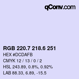 カラーコード: RGB 220.7 218.6 251 | qconv.com