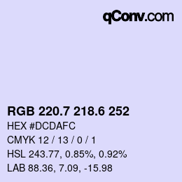 カラーコード: RGB 220.7 218.6 252 | qconv.com