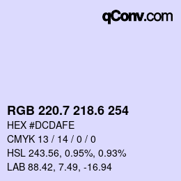 カラーコード: RGB 220.7 218.6 254 | qconv.com