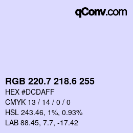カラーコード: RGB 220.7 218.6 255 | qconv.com