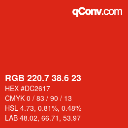 カラーコード: RGB 220.7 38.6 23 | qconv.com