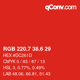 カラーコード: RGB 220.7 38.6 29 | qconv.com