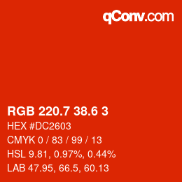 カラーコード: RGB 220.7 38.6 3 | qconv.com