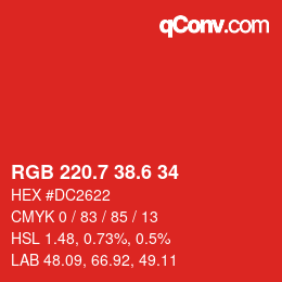 カラーコード: RGB 220.7 38.6 34 | qconv.com