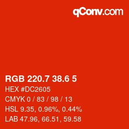 カラーコード: RGB 220.7 38.6 5 | qconv.com