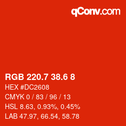 カラーコード: RGB 220.7 38.6 8 | qconv.com