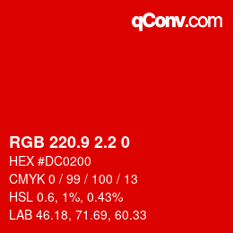 カラーコード: RGB 220.9 2.2 0 | qconv.com