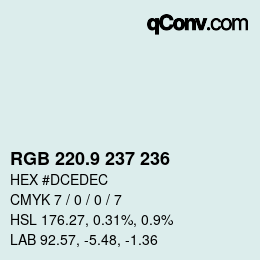 Color code: RGB 220.9 237 236 | qconv.com