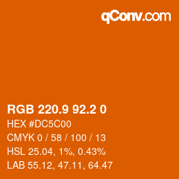 Color code: RGB 220.9 92.2 0 | qconv.com