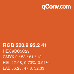 カラーコード: RGB 220.9 92.2 41 | qconv.com