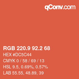 カラーコード: RGB 220.9 92.2 68 | qconv.com